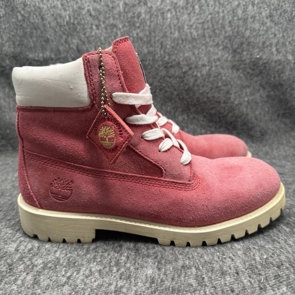 Timberland 6 Inch Boot 24998M Womens 6 UK 5.5 Dark Rose Pink Suede White Used